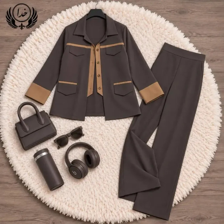 ست تیکه دلداده پاییزه جنس سوپرمازراتی اعلا رنگ مشکی قهوه ای نسکافه ای سایز فری 38 تا 46